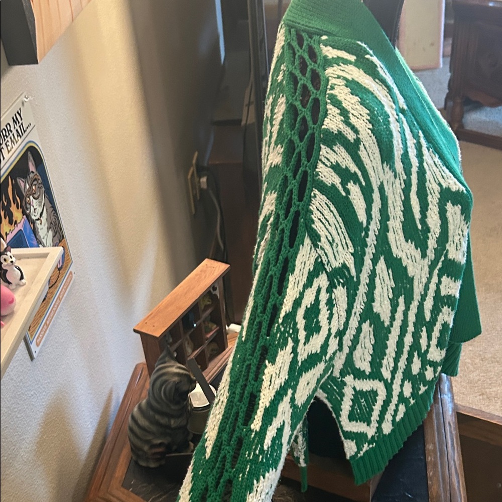 Anthropologie Green and White Patterned Open Cardigan - Picture 5 of 5